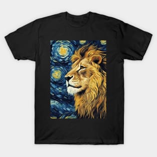 Lion Animal Painting in a Van Gogh Starry Night Art Style T-Shirt